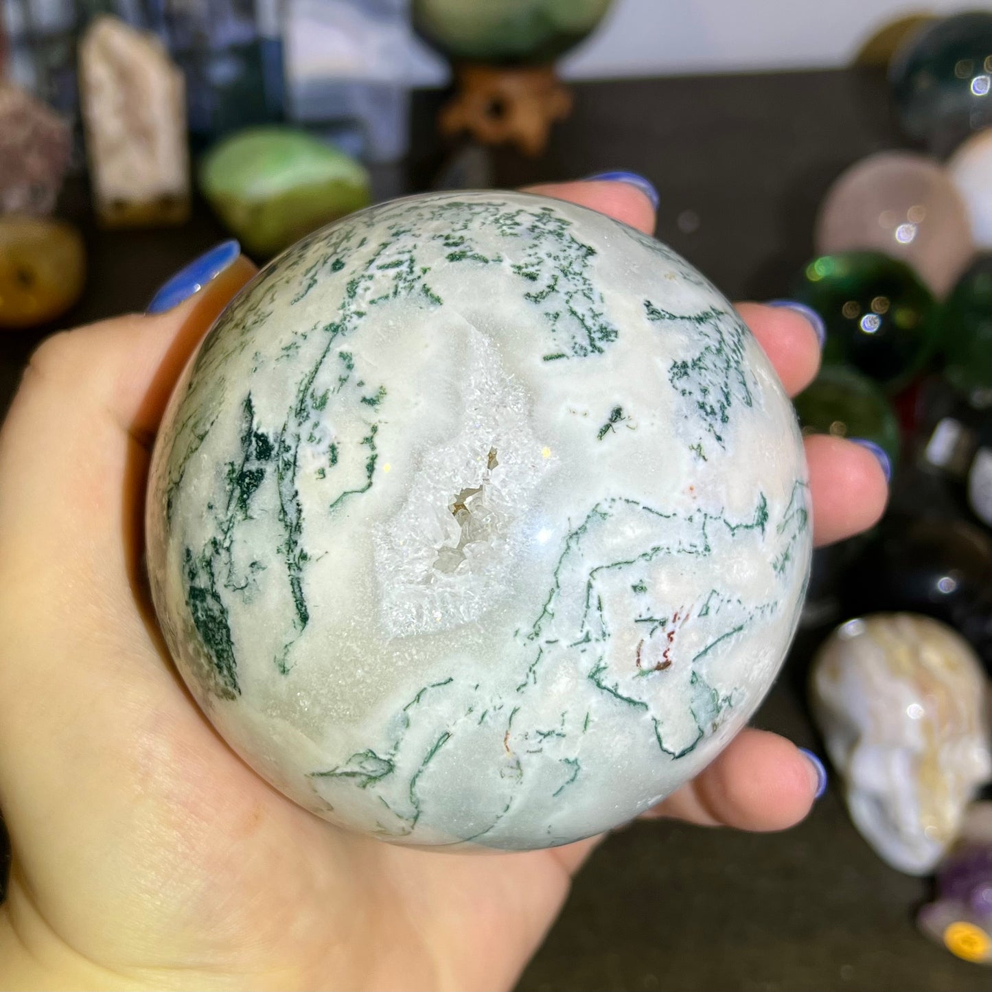 White Moss agate sphere