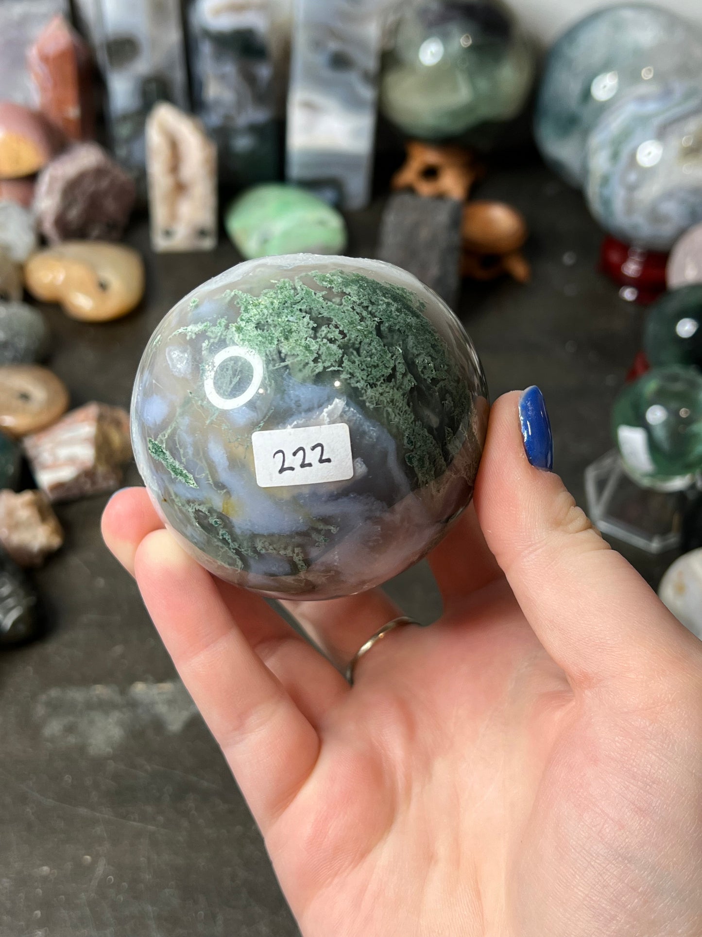 Full Druzy Moss Agate Sphere