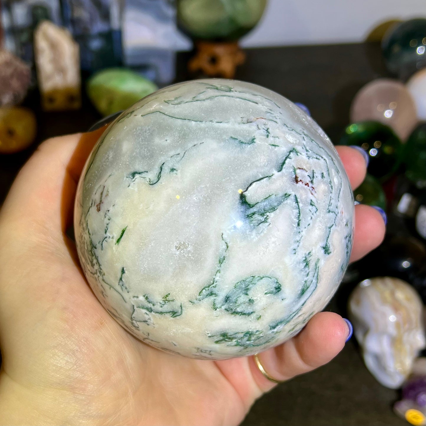 White Moss agate sphere