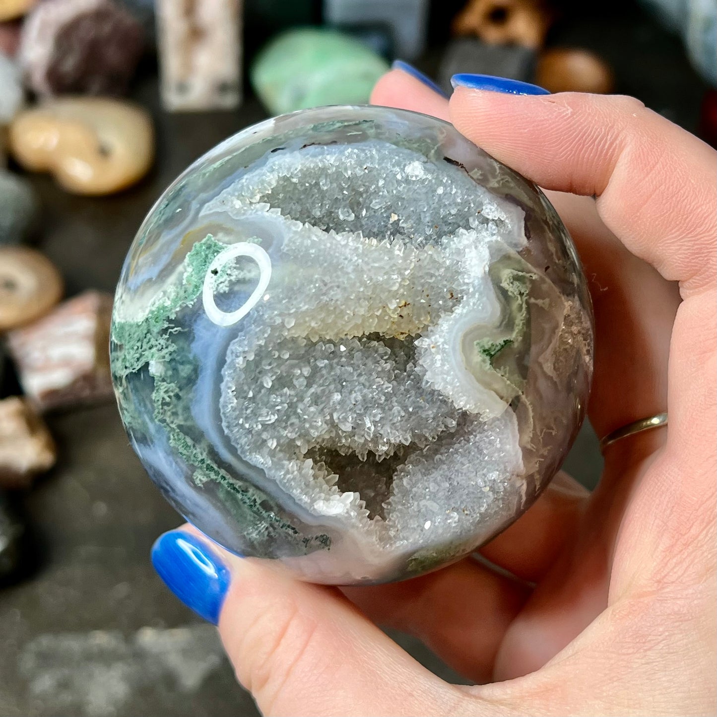 Full Druzy Moss Agate Sphere