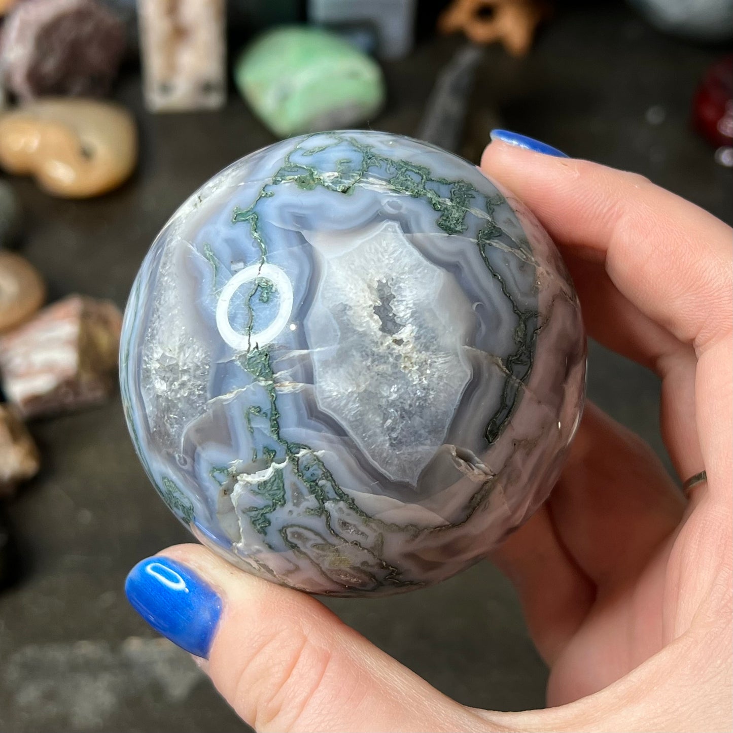 Moss agate sphere