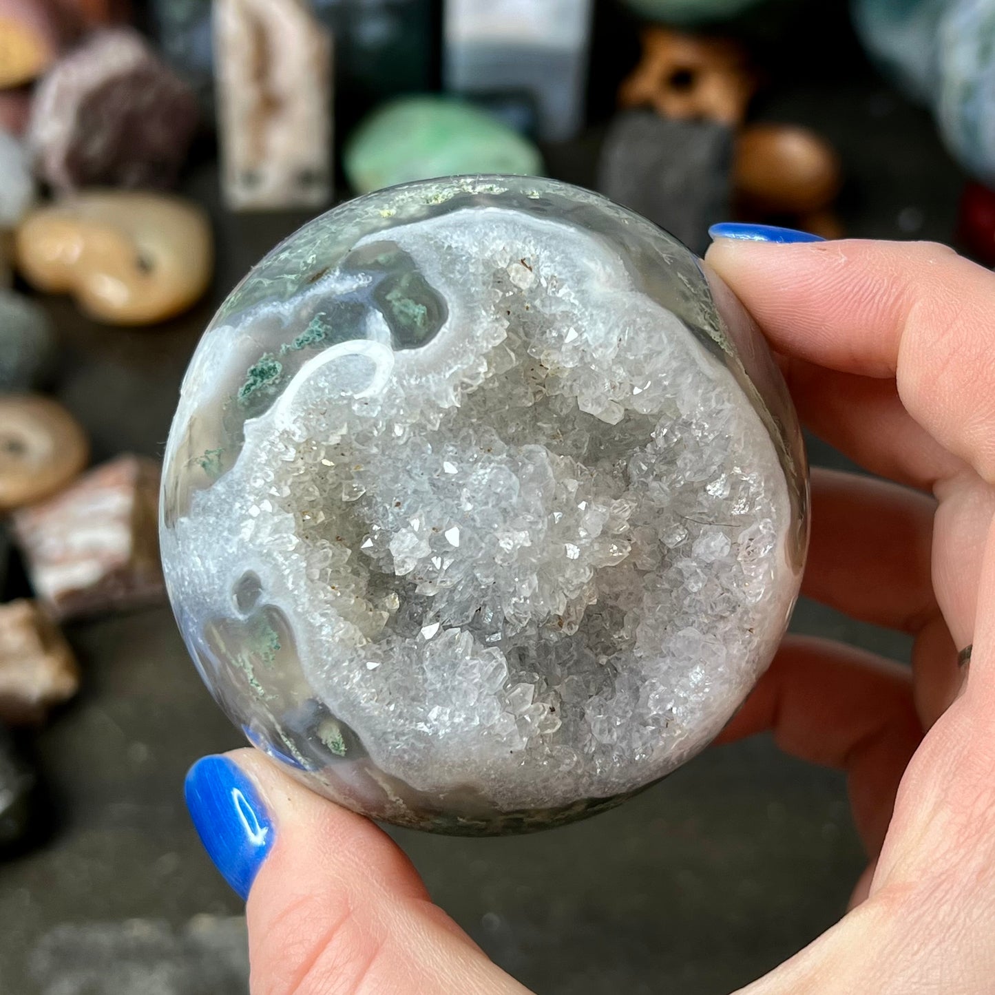 Full Druzy Moss Agate Sphere