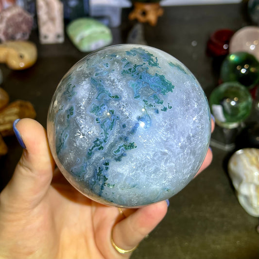 Huge Moss agate sphere