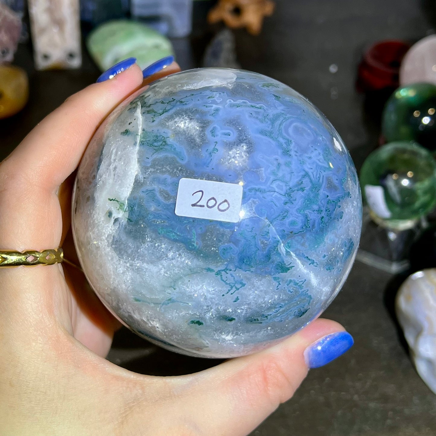 Huge Moss agate sphere