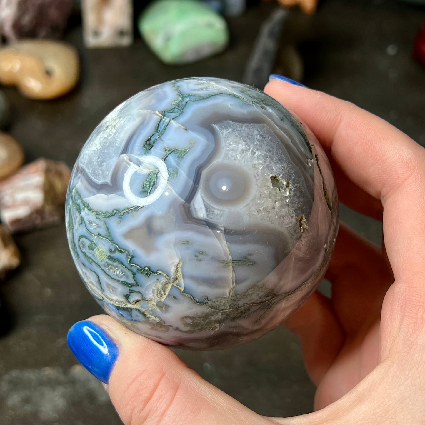 Moss agate sphere